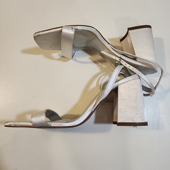 Asos White Satin Block heels Ankle Wrap sandals size 8 - Picture 6 of 14